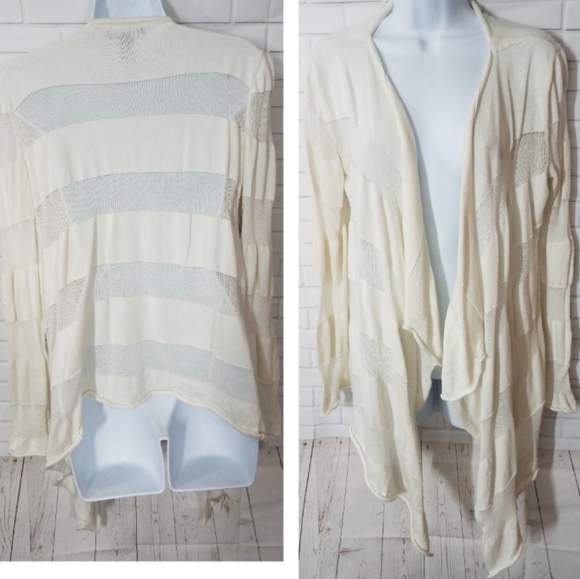 Willi Smith Off White Sheer Striped Open Cardigan - Picture 1 of 10
